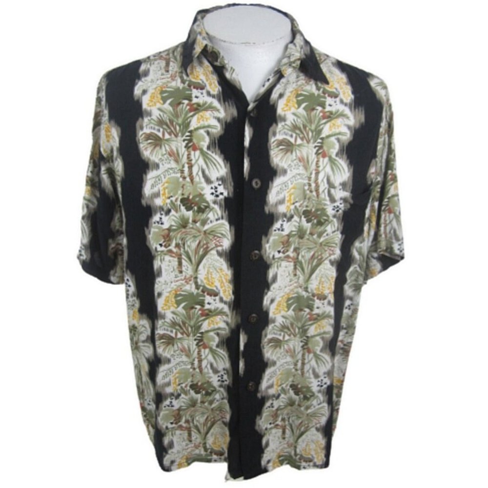 Pacific Scene vtg Men Hawaiian camp shirt p2p 25 L aloha luau tropical panel
